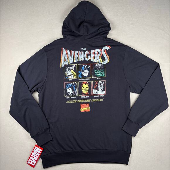 NWT Men's Marvel Comics Avengers Graphic Hoodie Black Size Large - Picture 2 of 7